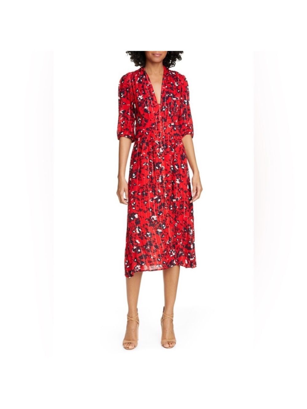 ba&sh Red Floral Blouse with Metallic Thread elfe rouge lady dress